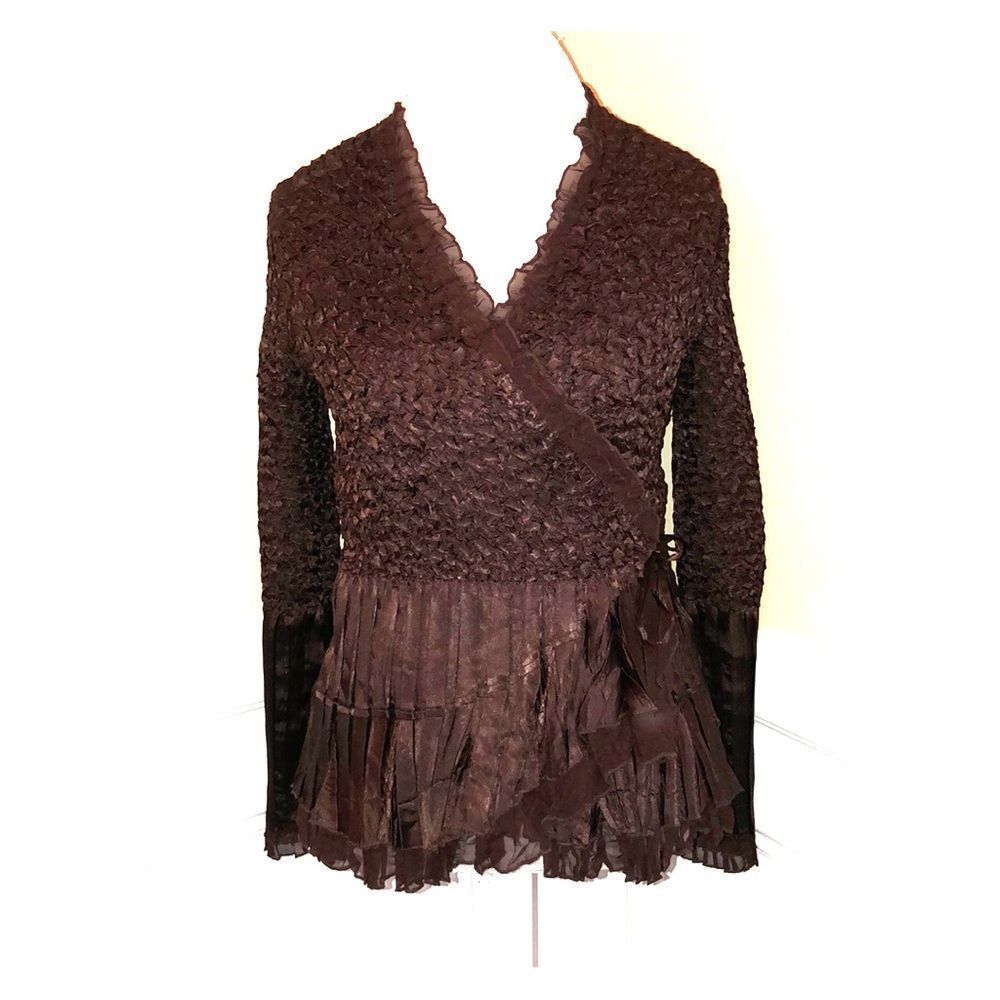 Brown Pleated Wrap Top Size Small